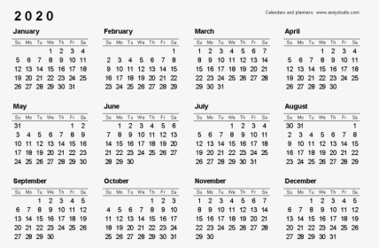 All Months Calendar 2020 Transparent Png - 2020 Calendar Png Transparent, Png Download, Transparent PNG