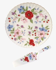 1980s Victorian Floral Porcelain Cake Plate With Server - Rosa Dumalis, HD Png Download, Transparent PNG