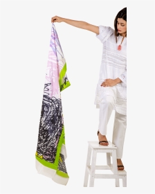 Sadequain S Organza & Silk Green & Pink Dupatta   Class - Beach Towel, HD Png Download, Transparent PNG