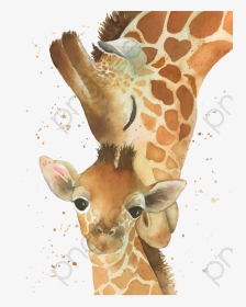 Baby Giraffefollowing Mama Giraffe Clipart Clip Royalty - Watercolor Mom And Baby Giraffe, HD Png Download, Transparent PNG