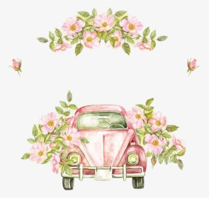 #watercolor #handpainted #volkswagenbus #vwbeetle #flowers - Vintage Wedding Car Clipart, HD Png Download, Transparent PNG