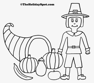 Clipart Thanksgiving Coloring Pages Clipart Black And - Turkey Pilgrim Coloring Page, HD Png Download, Transparent PNG