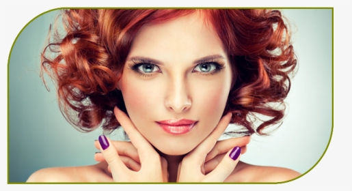 Woman With Purple Nail Polish - Short Red Hair Green Eyes, HD Png Download, Transparent PNG