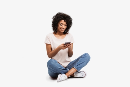 Girl Sitting With Mobile Png, Transparent Png, Transparent PNG