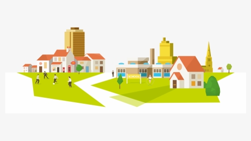 A Residential Landscape, With A Church, School, Office - Illustration, HD Png Download, Transparent PNG