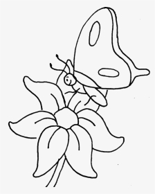 A Small Butterfly Perching On Flowers Coloring Pictures - Butterfly On Flower Clipart Black And White, HD Png Download, Transparent PNG