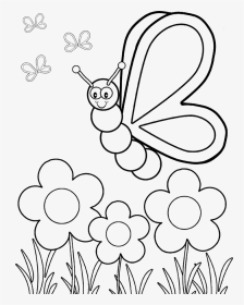 The Butterfly Flew Over The Flower Coloring Kids - Preschool Printable Butterfly Coloring Pages, HD Png Download, Transparent PNG