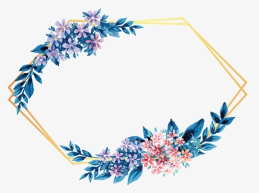 #flower #frame #gold #glitter #geometric #colorful - Blue Watercolor Floral Border, HD Png Download, Transparent PNG