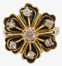 14 K Gold, Black Enamel, And Diamond Ring, Circa 1890s - Gold, HD Png Download, Transparent PNG