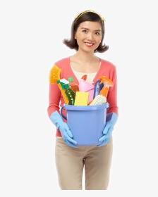 Young Woman Holding Blue Bucket With Both Hands - Hands Holding A Bucket, HD Png Download, Transparent PNG