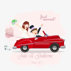 Just Married Car Clipart Banner Wedding Invitation - Wedding Just Married Cartoon, HD Png Download, Transparent PNG