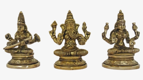 Set Of Ganapati, Lakshmi And Saraswathi Brass Statue, - Brass, HD Png Download, Transparent PNG