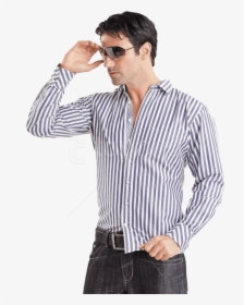 Free Png White & Cyan Strip Long Dress Shirt Png Images - Men Model Png, Transparent Png, Transparent PNG