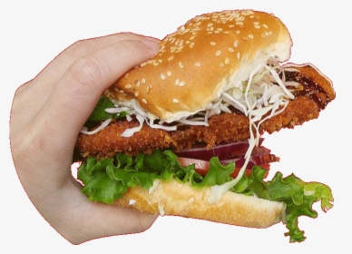 Chicken Katsu Burger - Hand With Burger Png, Transparent Png, Transparent PNG