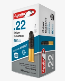 Aguila 22lr Ammunition Sniper Subsonic 60 Grain Lead - Aguila Sniper Subsonic, HD Png Download, Transparent PNG