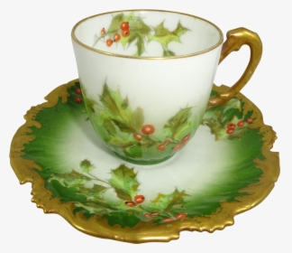 Antique Limoges France Cup Saucer Christmas Holly Berries - Teacup, HD Png Download, Transparent PNG