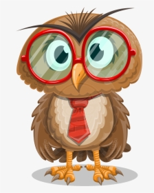 Owl With A Tie Cartoon Vector Character Aka Owlbert - Owl With Glasses Cartoon, HD Png Download, Transparent PNG