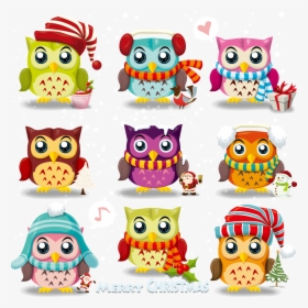 Owl Material Cute Claus Cartoon Vector Santa Clipart - Christmas Owl Cartoon, HD Png Download, Transparent PNG