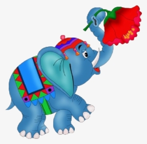 Funny Circus Elephant Holding Flowers With Trunk Cartoon - Elephant In The Circus Cartoon, HD Png Download, Transparent PNG