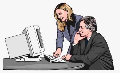 Vector Illustration Of Businessman And Woman At Computer - Illustration, HD Png Download, Transparent PNG
