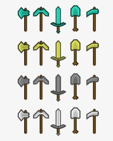 Sword, Axe, Pickaxe, Shovel In Diamond, Stone, Silver, - Minecraft Swords And Pickaxes, HD Png Download, Transparent PNG