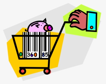 Vector Illustration Of Hand Pushes Shopping Cart With, HD Png Download, Transparent PNG