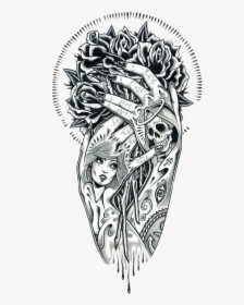 #manos #mujer #rosas #calavera #tatto #tatuajes - Tattoo Drawings For Men On Paper, HD Png Download, Transparent PNG