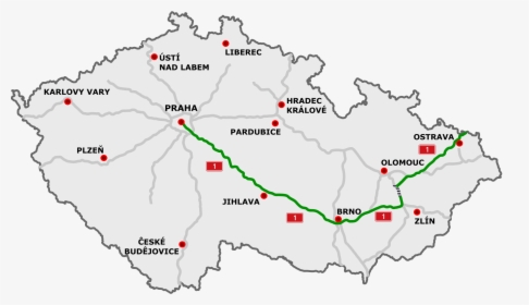 Czech Motorway Map D1 - Czech Republic Map, HD Png Download, Transparent PNG