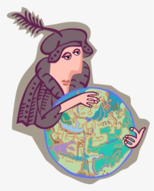 Vector Illustration Of Christopher Columbus With World - Illustration, HD Png Download, Transparent PNG
