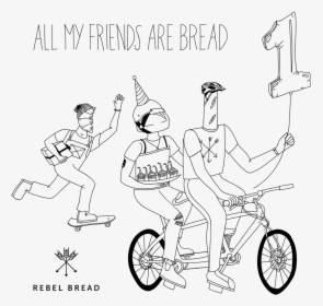Bread Friends Bikes 100319-01 - Line Art, HD Png Download, Transparent PNG