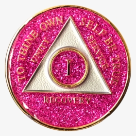Aa Medallion Pink Glitter Tri-plate Sobriety Chip Year - Aa 1 Year Pink Chip, HD Png Download, Transparent PNG