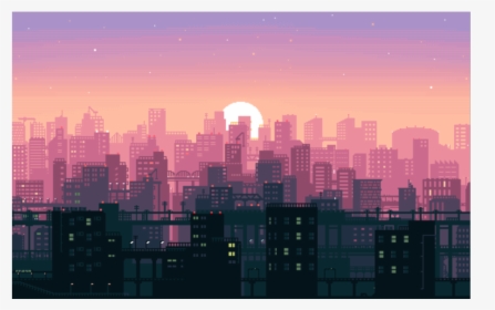 #city #pixel #game #sunset #background #vaporwave #freetoedit - Cityscape Pixel Art Background, HD Png Download, Transparent PNG