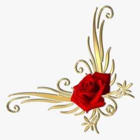 Red And Gold Flower Png , Png Download - Rose Corner Flower Design Png, Transparent Png, Transparent PNG