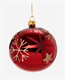 Glass Bauble Red With Golden Stars And Flakes, 10cm - Christmas Ornament, HD Png Download, Transparent PNG