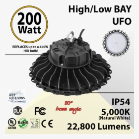 200w Led High Bay Light Ufo 22800 Lumens 5000k Ul Dlc, HD Png Download, Transparent PNG