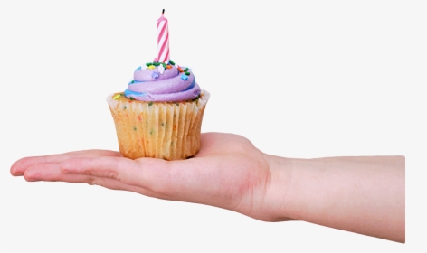 Purple Birthday Cup Cake In Hand - Cupcake, HD Png Download, Transparent PNG