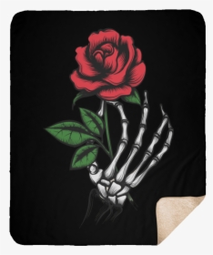Skeleton Hand Rose Medium Premium Sherpa Blanket - Skeleton Hand And Rose, HD Png Download, Transparent PNG