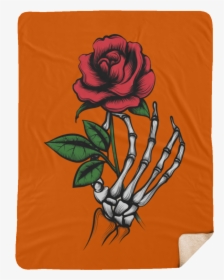 Skeleton Hand Rose Large Premium Sherpa Blanket - Skull With Rose Hand, HD Png Download, Transparent PNG