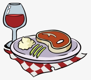 Png Download Red Wine Beefsteak Clip Art Plaid Tablecloth - Steak Dinner Clip Art, Transparent Png, Transparent PNG