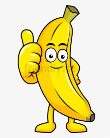 Thumbs Up Banana Mascot Making Gesture Vector Cartoon - Clip Art Banana Cartoon, HD Png Download, Transparent PNG
