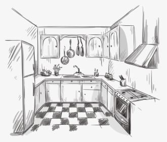 Clip Art Collection Of Free Drawing - Kitchen Sketch, HD Png Download, Transparent PNG