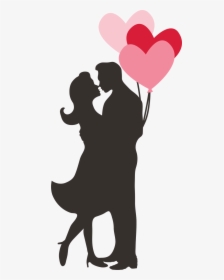 Couple Silhouette Svg Cut File - Couple With Balloons Silhouette, HD Png Download, Transparent PNG