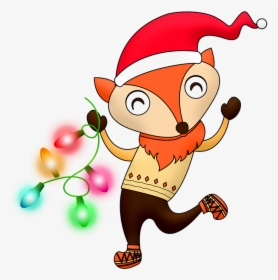 Christmas Fox, Christmas Lights, Fox, Hat - Christmas Fox Png, Transparent Png, Transparent PNG