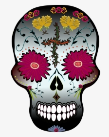 Day Of The Dead Traditional Flower Skull - Skull, HD Png Download, Transparent PNG