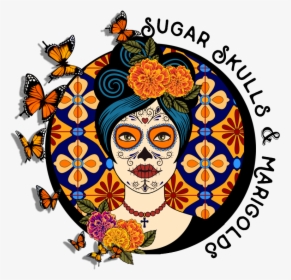 Sugar Butterflies - Sugar Skull With Marigolds, HD Png Download, Transparent PNG