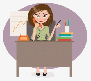 Office Desk Vector Png - Woman In Office Cartoon, Transparent Png, Transparent PNG