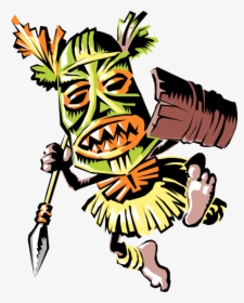 Vector Illustration Of Tribal Warrior Attacks With - Tribal Cartoon Vector Png, Transparent Png, Transparent PNG