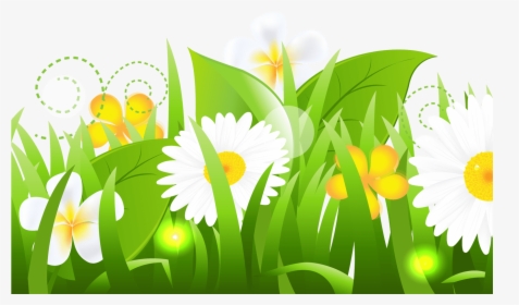 Spring Clipart Grass Flower Pencil And In Color Spring - Grass With Flowers Clipart, HD Png Download, Transparent PNG