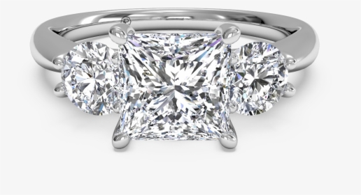 Princess Cut Engagement Ring With Side Diamonds, HD Png Download, Transparent PNG