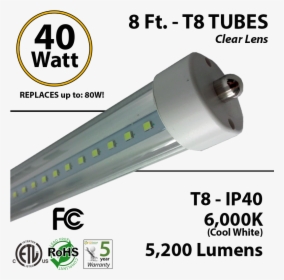 T8 Led Tube 40 Watt 5200lm 6000k Ip40 Clear Lens - Fluorescent Lamp 40 Watts, HD Png Download, Transparent PNG